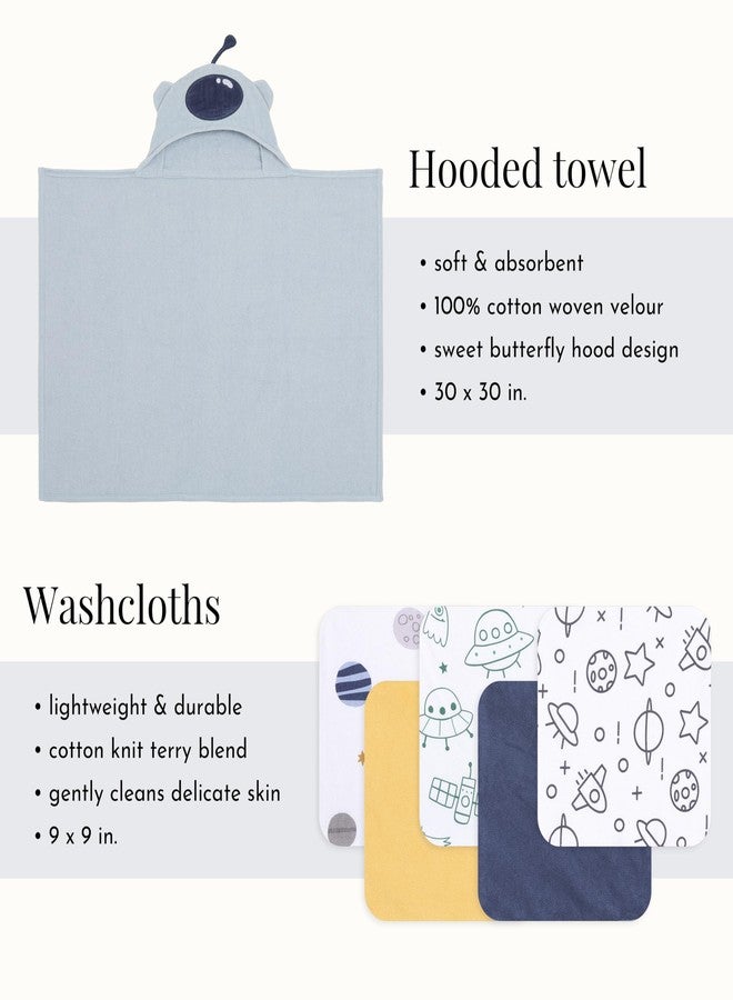 إيفولور طقم هدايا الأطفال إيفولور أستروناب، 6 قطع، يتضمن منشفة بغطاء رأس و5 قطع من مناشف الغسيل، ناعم ومنسوج من القطن الخالص 100%، مناسب للأطفال حديثي الولادة والرضع والأطفال الصغار من عمر 0 إلى 9 أشهر. - Image 3